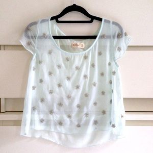 Hollister • sheer crop top with beaded flowers